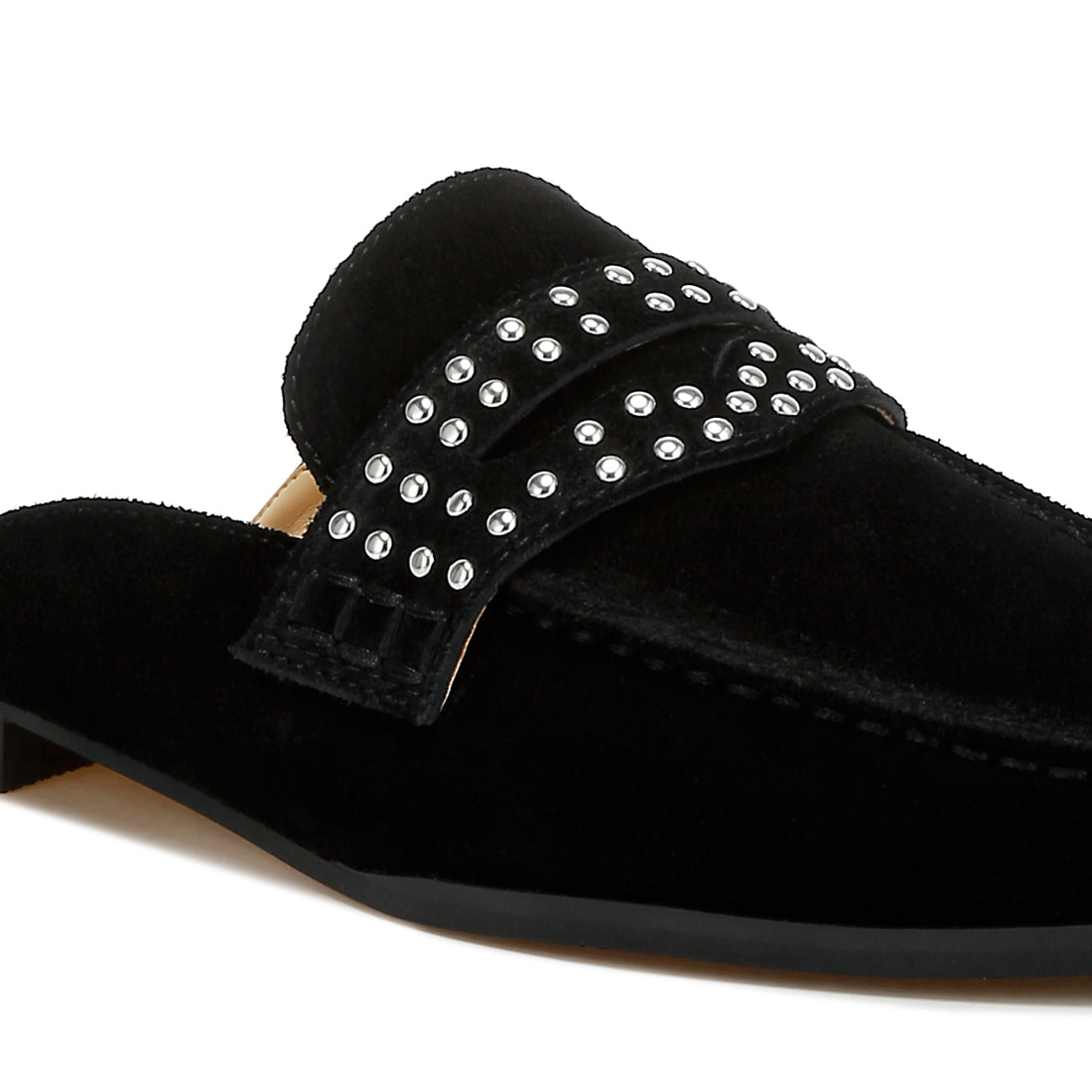 stud embellished penny strap mules#color_black