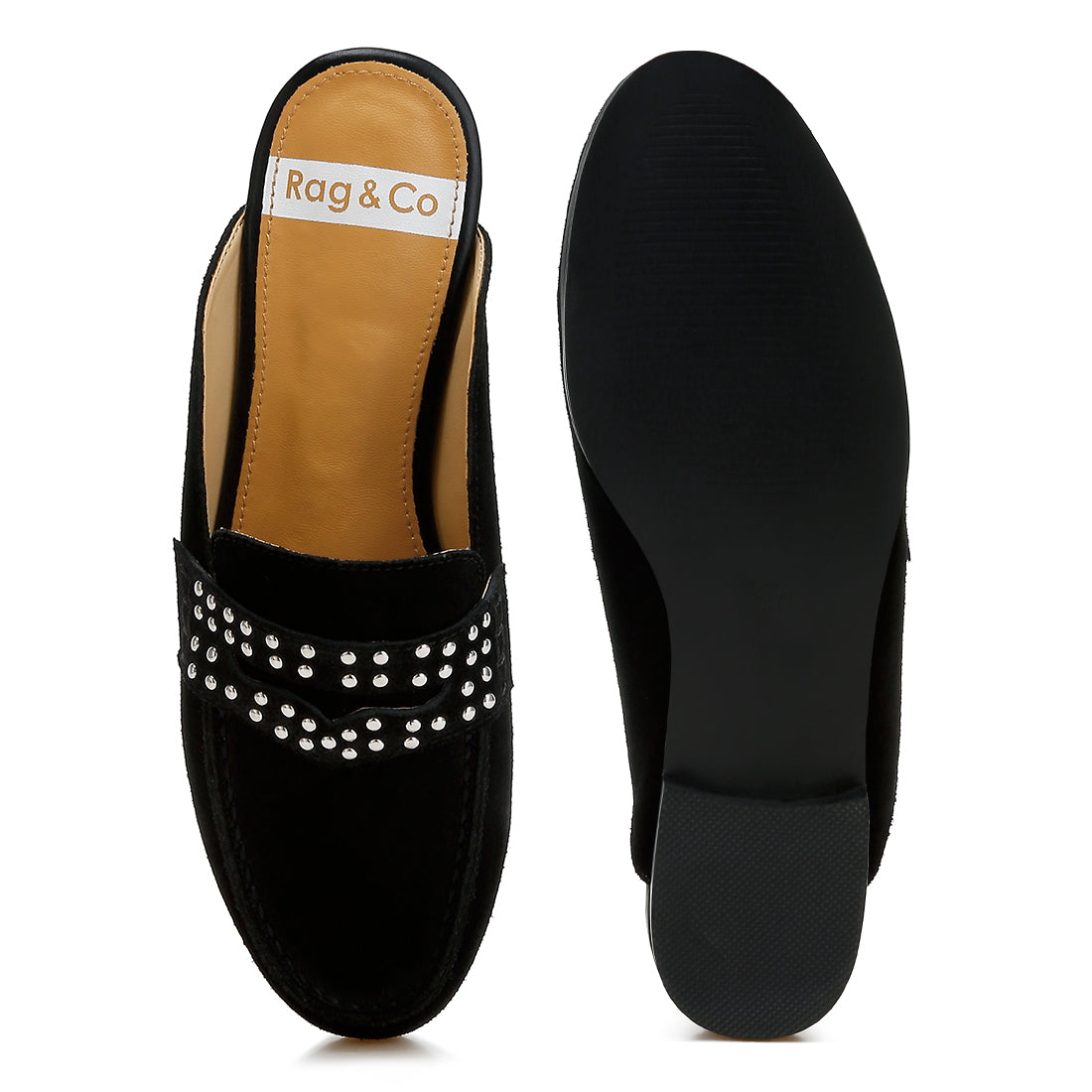 stud embellished penny strap mules#color_black