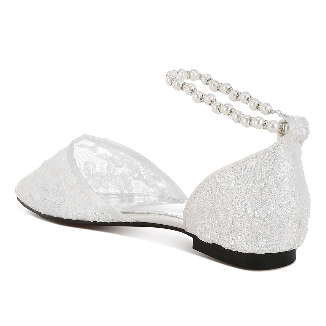 pearl & rhinestone strap flat sandals#color_white