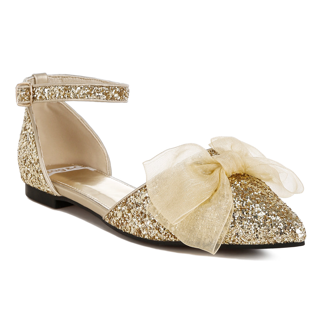 sheer bow detail glitter flat sandals#color_gold