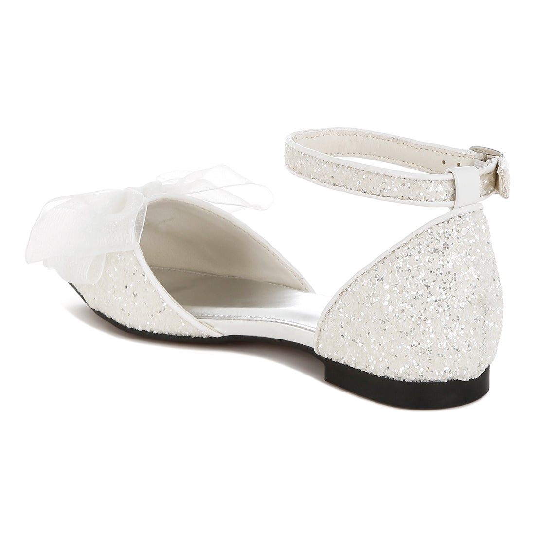 sheer bow detail glitter flat sandals#color_white