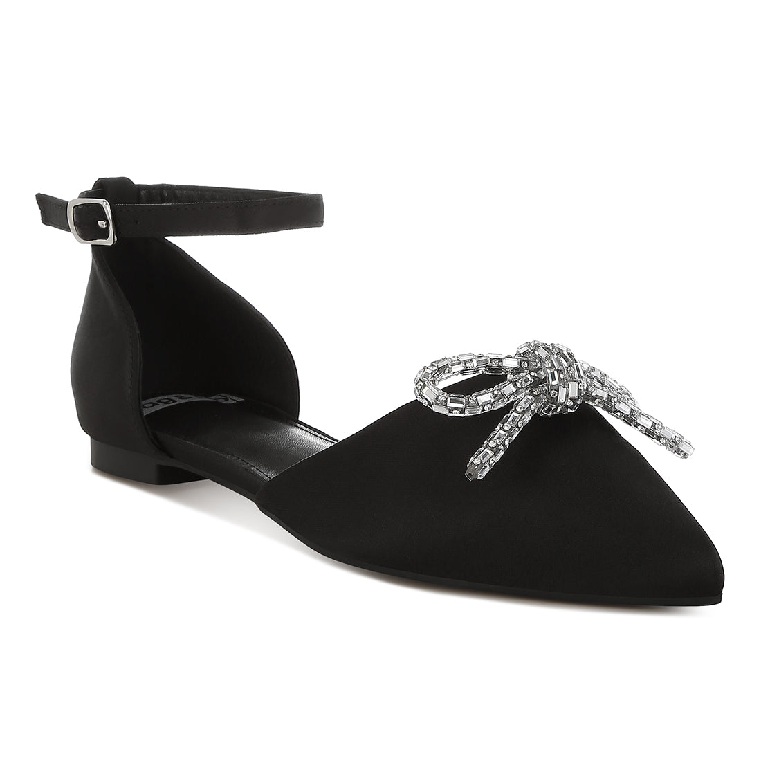 rhinestone detail bow flat sandals#color_black