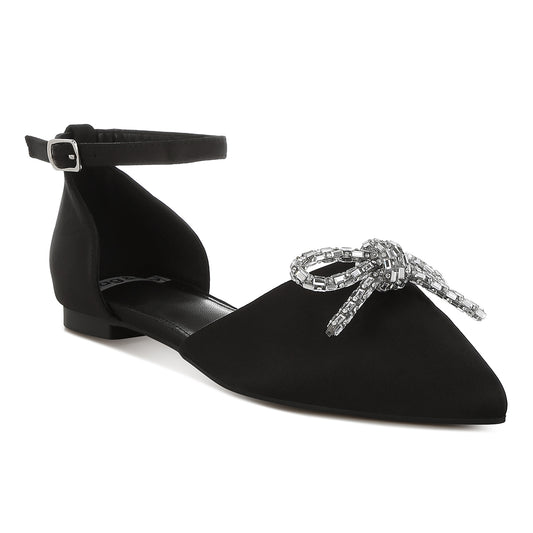 rhinestone detail bow flat sandals#color_black