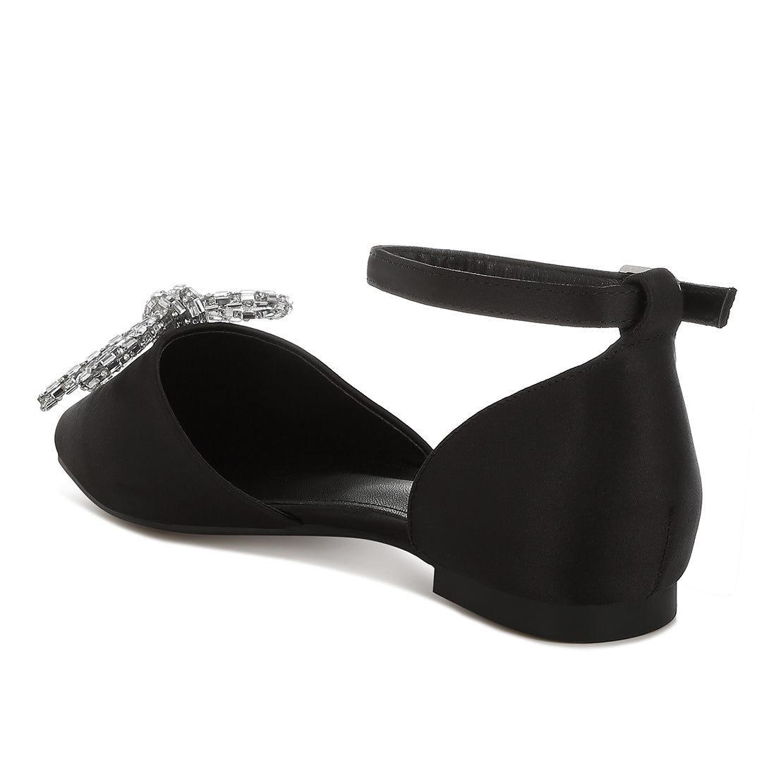 rhinestone detail bow flat sandals#color_black