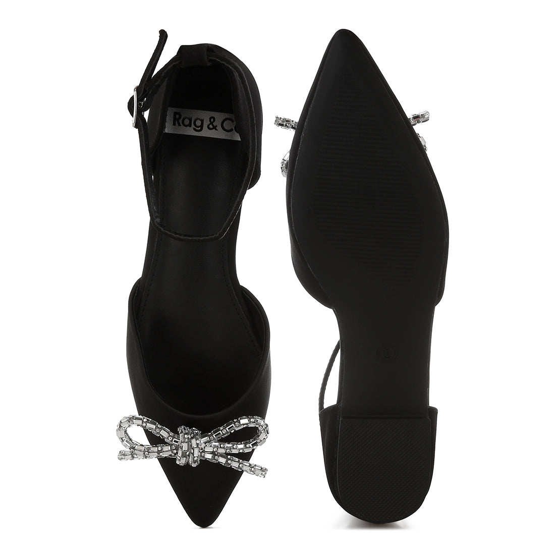 rhinestone detail bow flat sandals#color_black