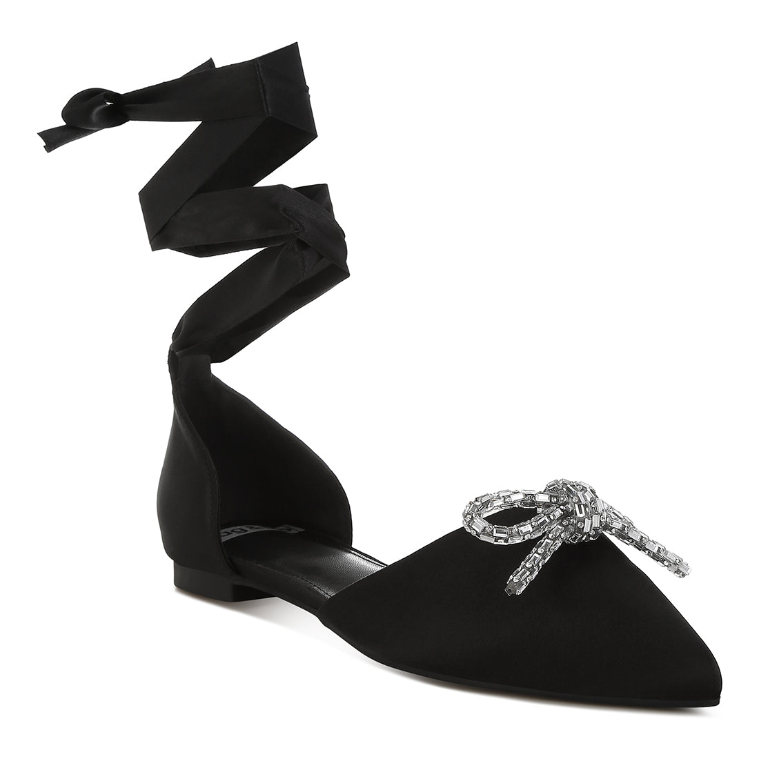 rhinestone detail bow flat sandals#color_black