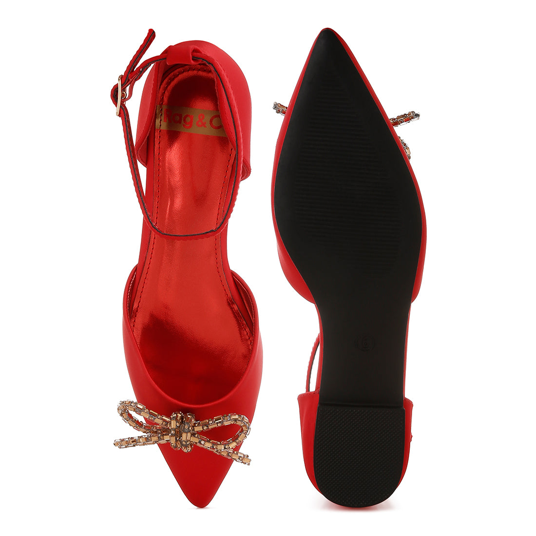 rhinestone detail bow flat sandals#color_red