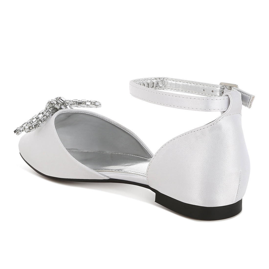 rhinestone detail bow flat sandals#color_white