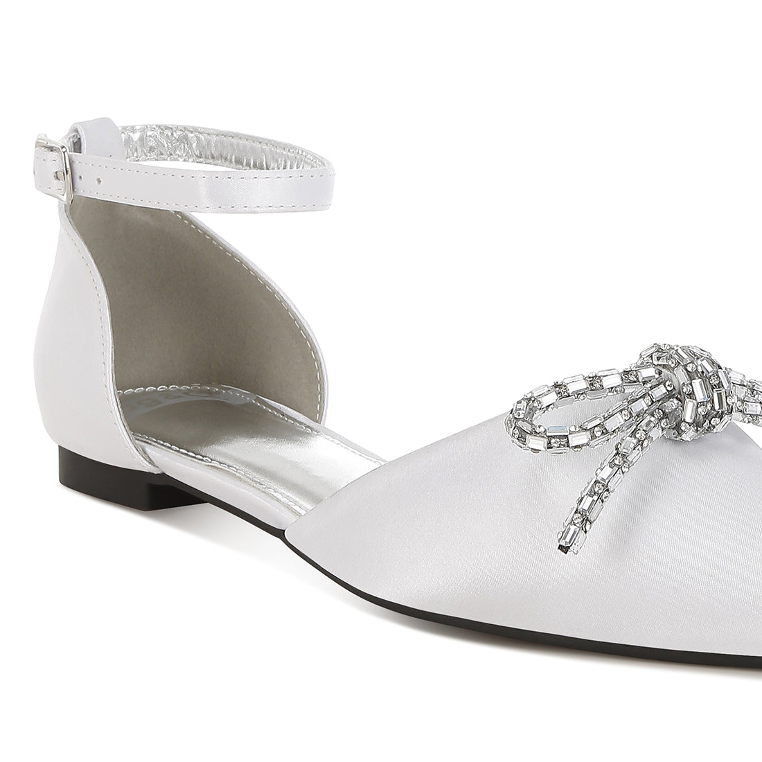 rhinestone detail bow flat sandals#color_white