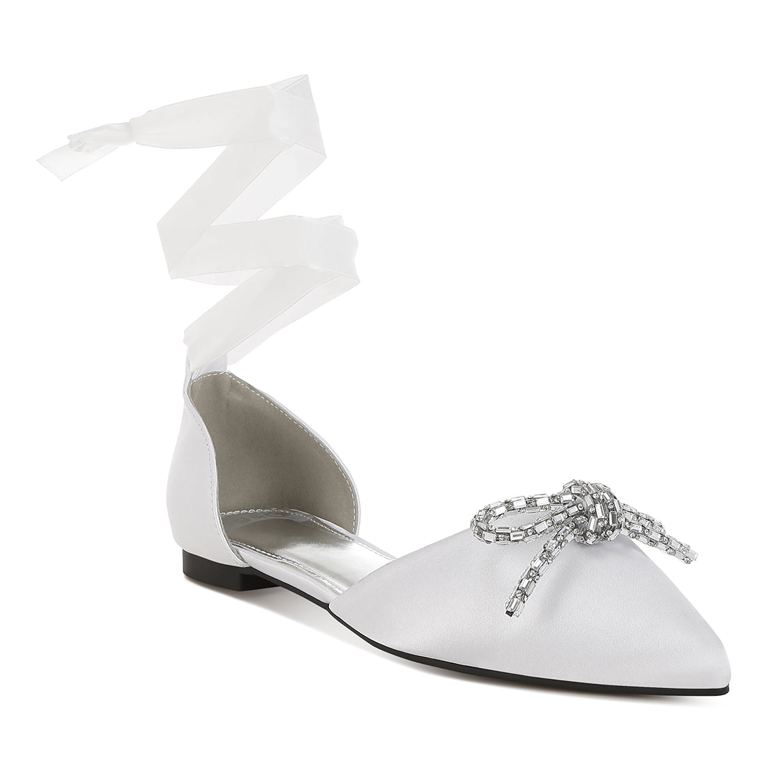 rhinestone detail bow flat sandals#color_white