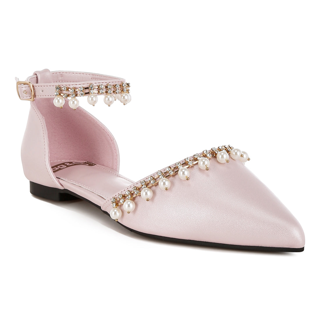 rhinestone & pearl ankle strap flat sandals#color_pink