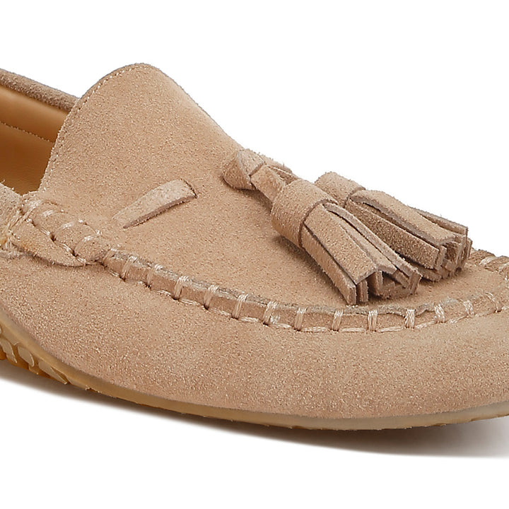 suede round toe tassel loafers
#color_beige