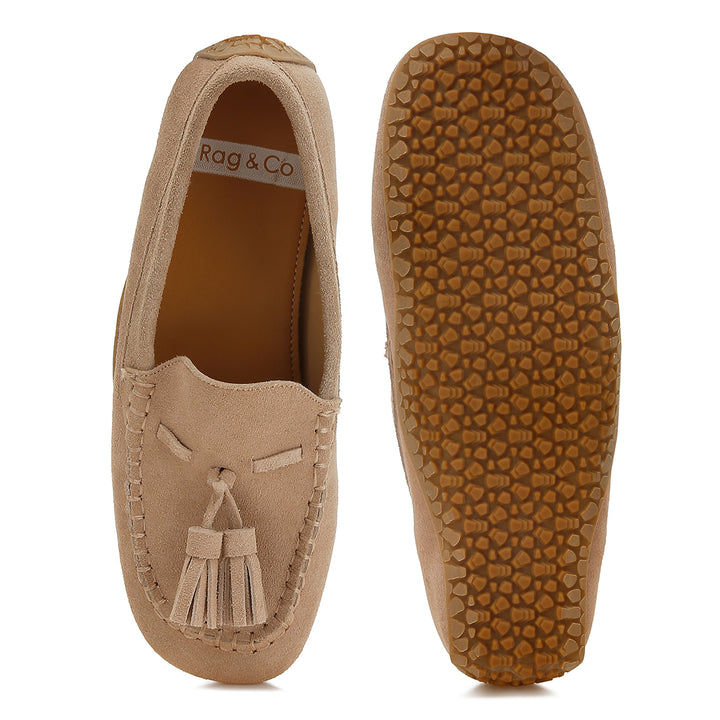 suede round toe tassel loafers
#color_beige