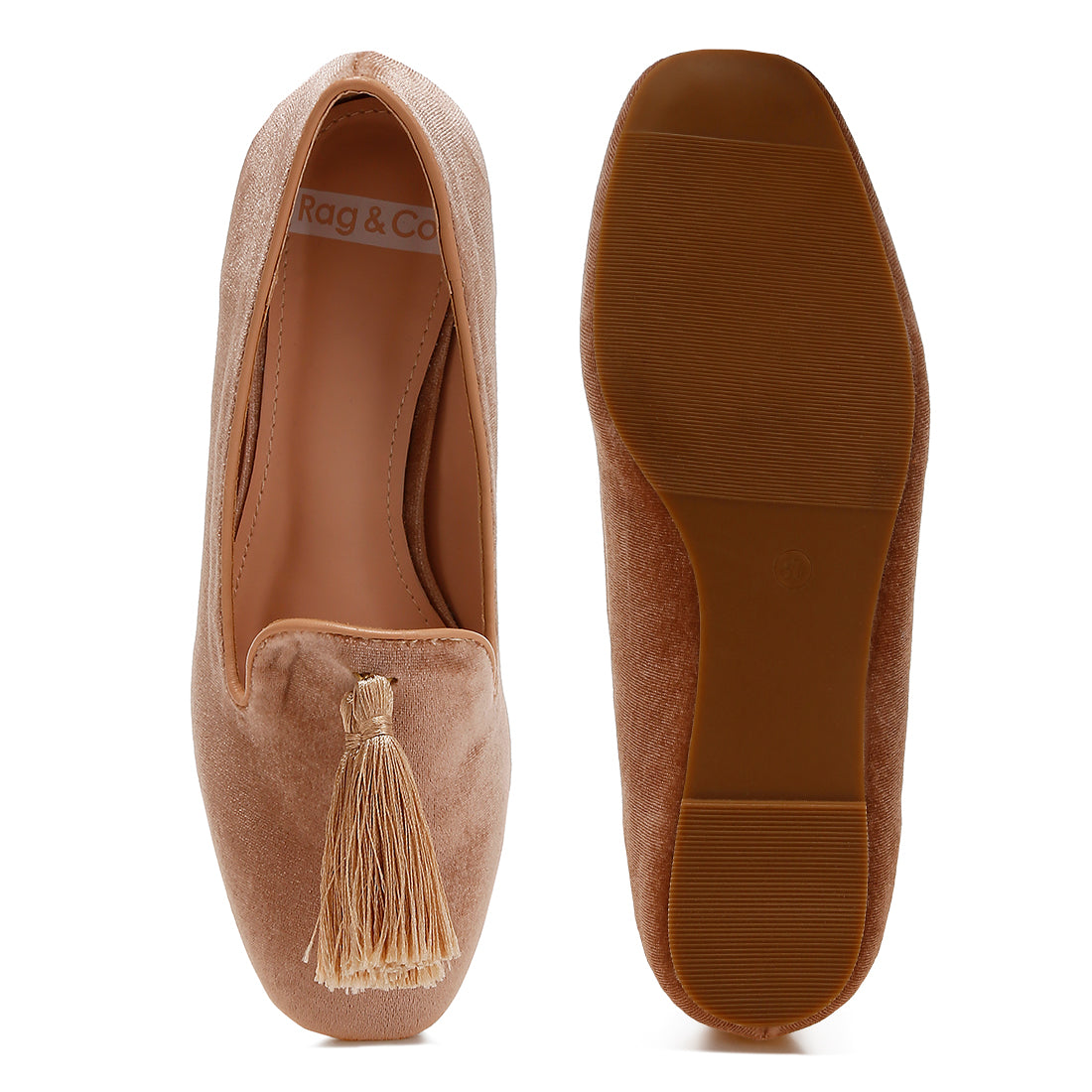 iconic tassel detail velvet loafers#color_beige