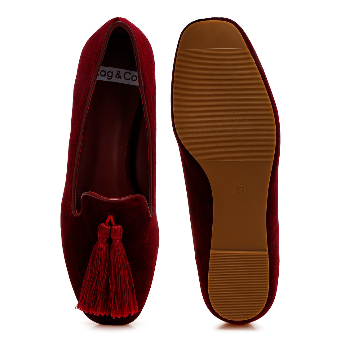 iconic tassel detail velvet loafers#color_burgundy