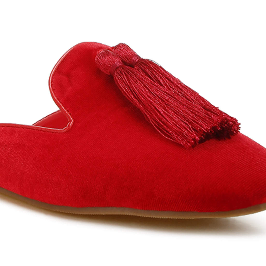 tassel detail velvet mules#color_red