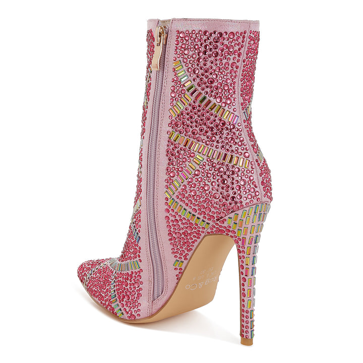 rhinestones embellished stiletto boots#color_fuchsia