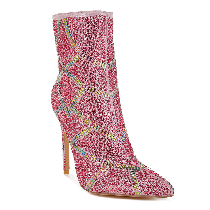 rhinestones embellished stiletto boots#color_fuchsia