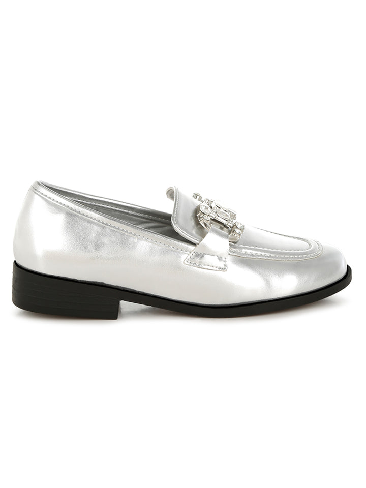 diamante horsebit metallic loafers
#color_silver