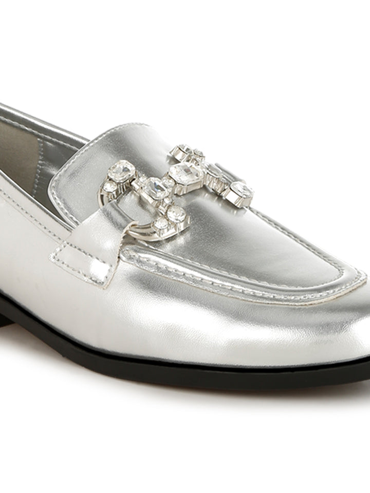 diamante horsebit metallic loafers
#color_silver