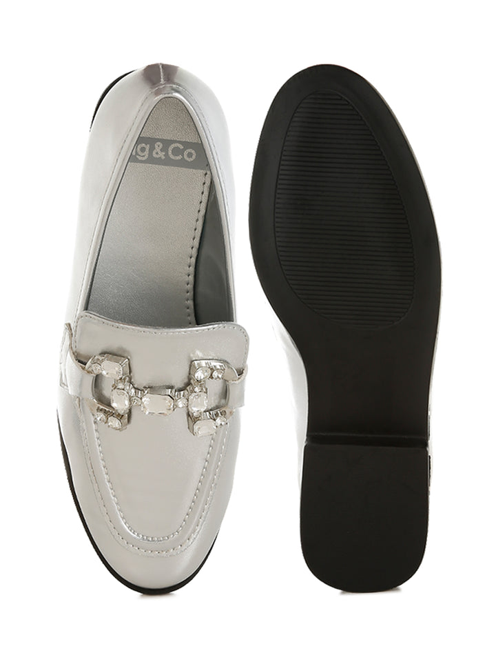 diamante horsebit metallic loafers
#color_silver