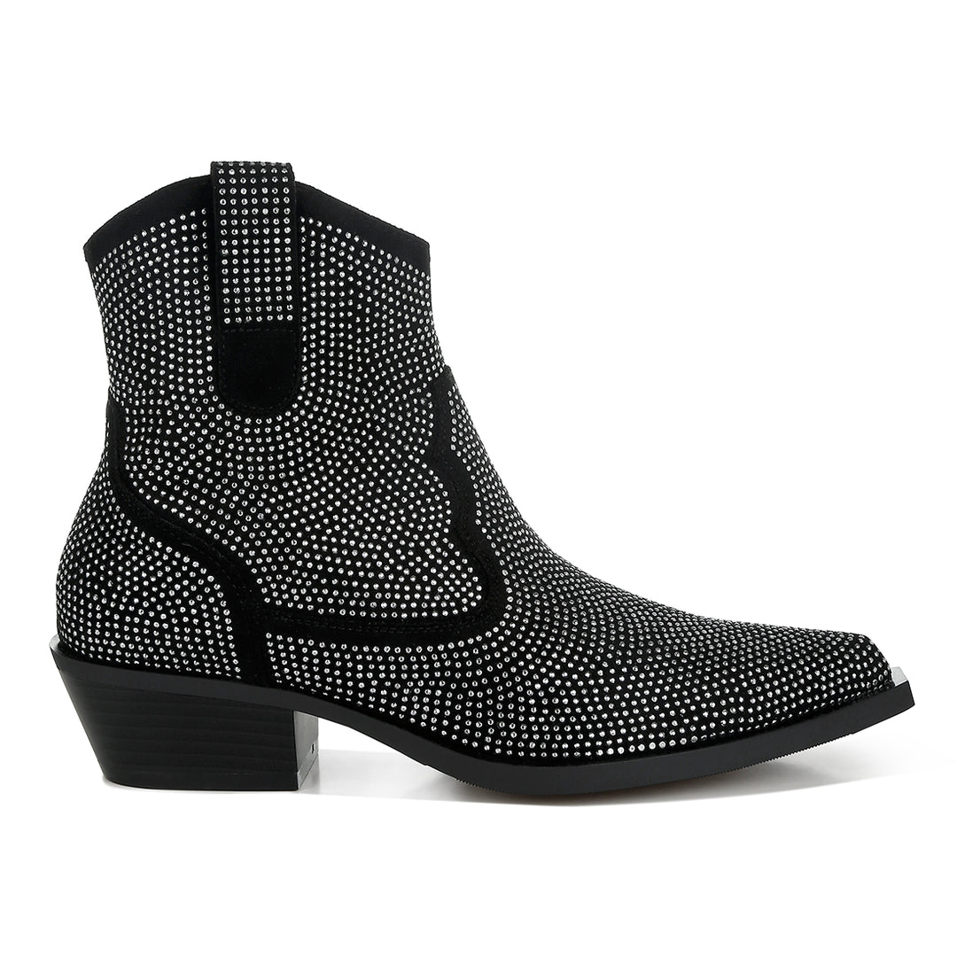 rhinestones embellished cowboy boots#color_black