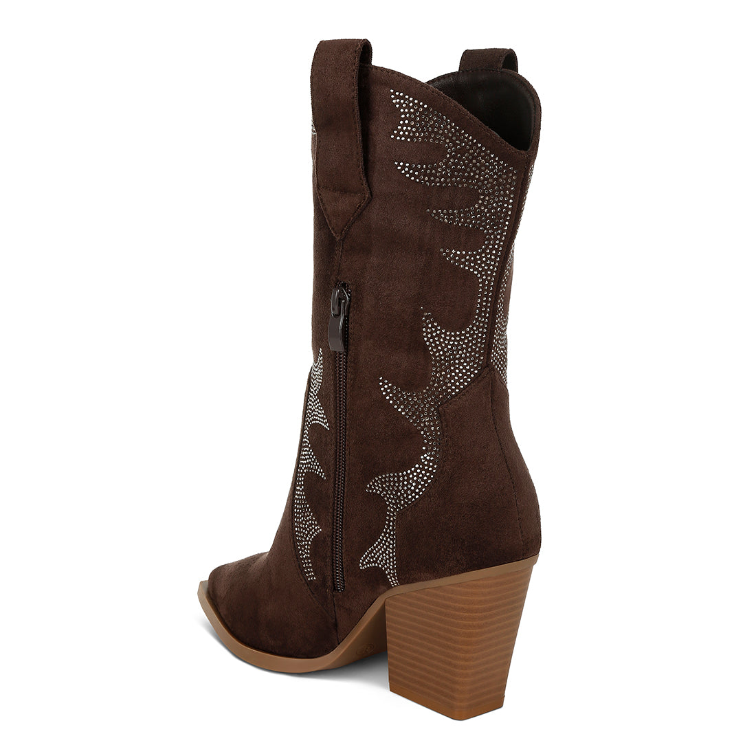 embellished rhinestones calf boots#color_brown
