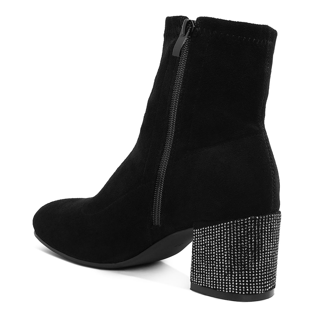 rhinestones embellished block heel boots#color_black