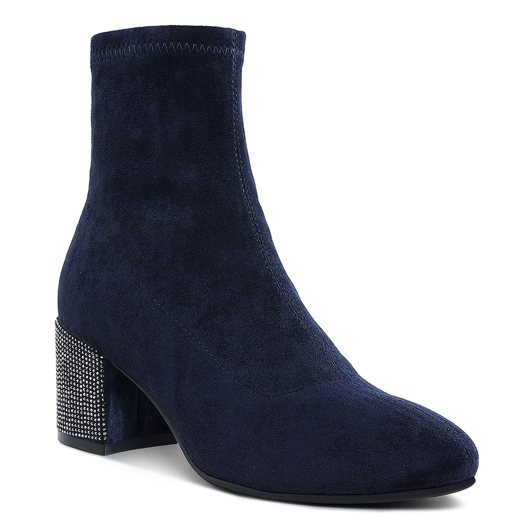 rhinestones embellished block heel boots#color_navy