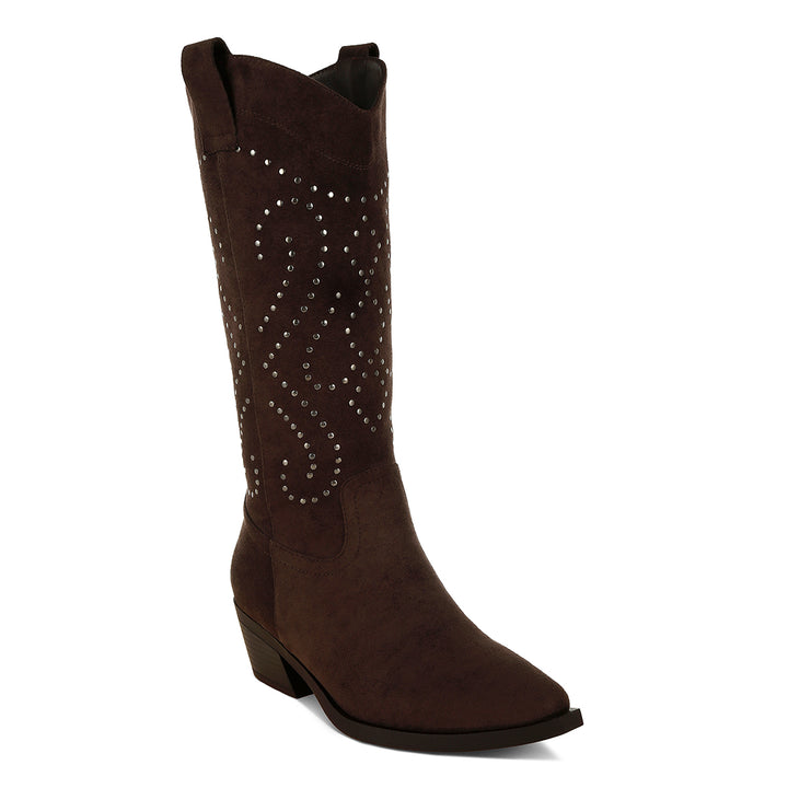 studs embellished cowboy boots#color_brown