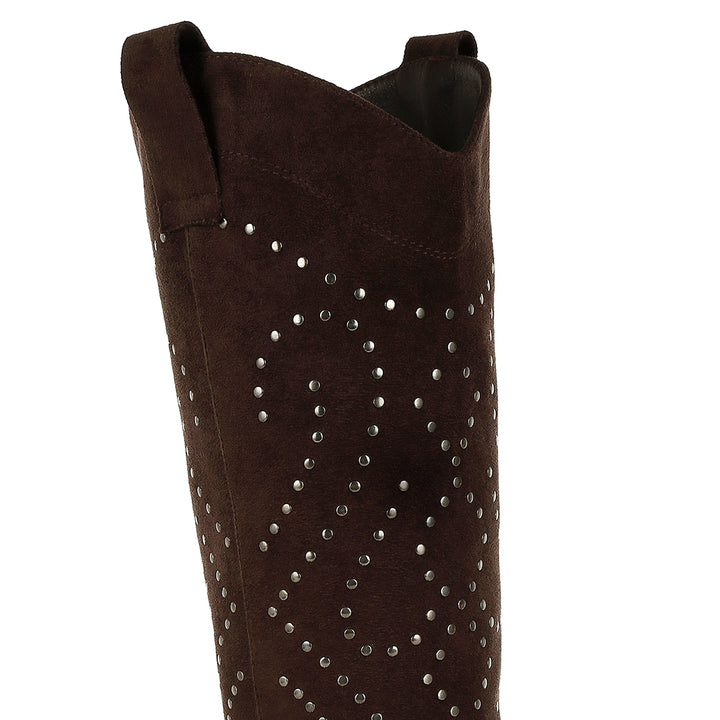 studs embellished cowboy boots#color_brown