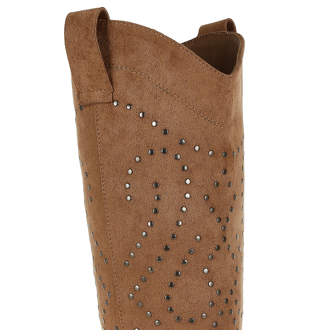 studs embellished cowboy boots#color_camel