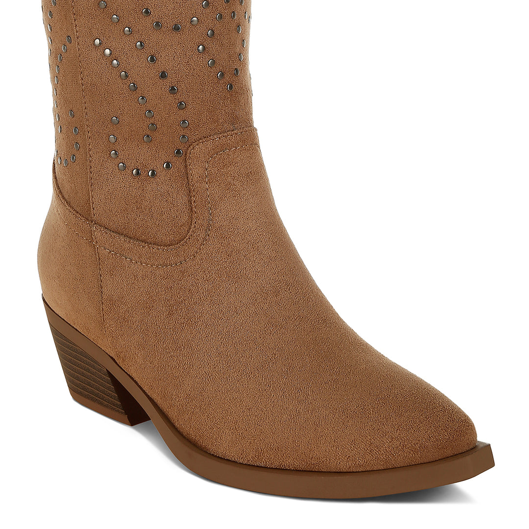 studs embellished cowboy boots#color_camel