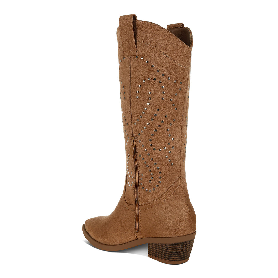 studs embellished cowboy boots#color_camel