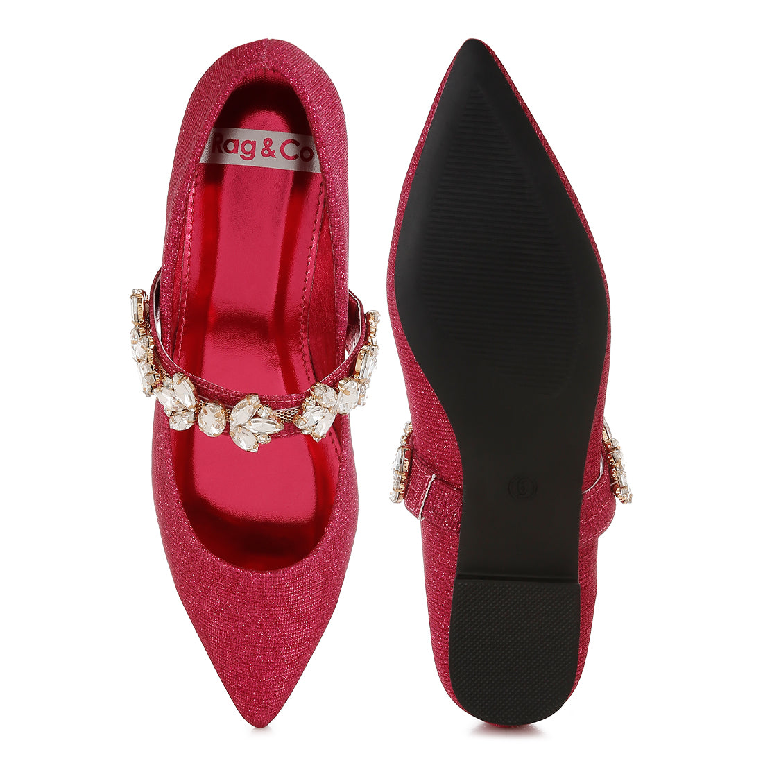 diamante brooch glitter ballerinas#color_fuchsia