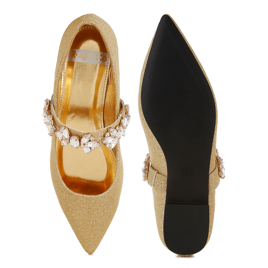 diamante brooch glitter ballerinas#color_gold