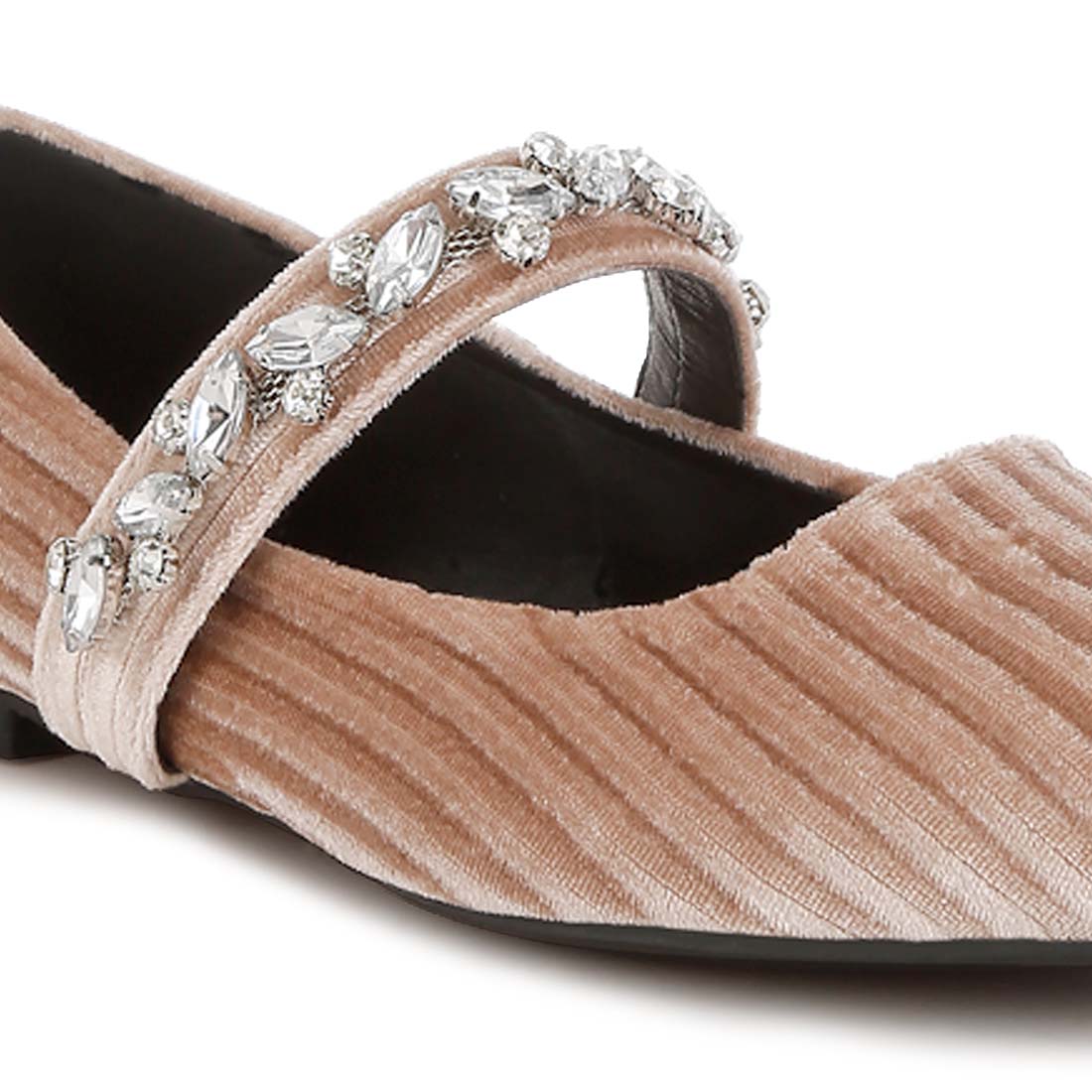 diamante brooch velvet ballerinas#color_beige