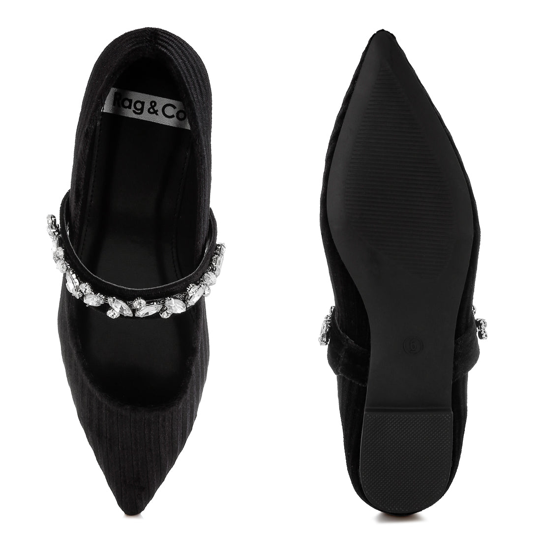 diamante brooch velvet ballerinas#color_black