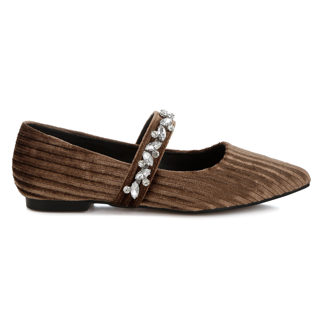 diamante brooch velvet ballerinas#color_brown