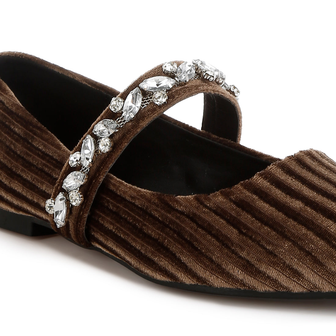 diamante brooch velvet ballerinas#color_brown