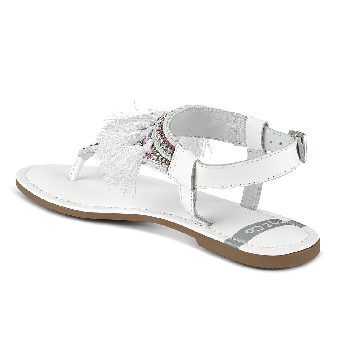 genuine leather tassel sandals#color_white