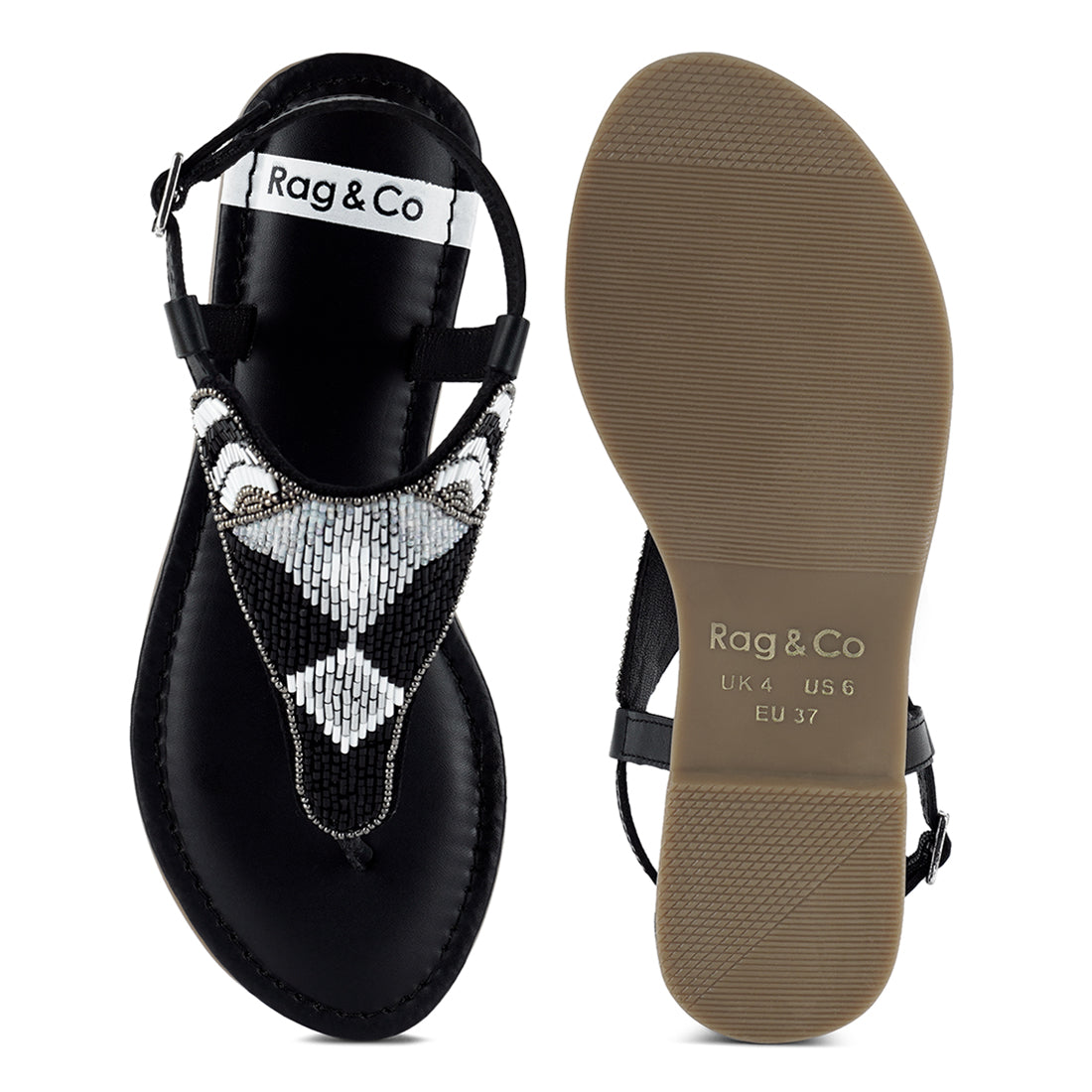 pin buckle beaded flat sandals#color_black