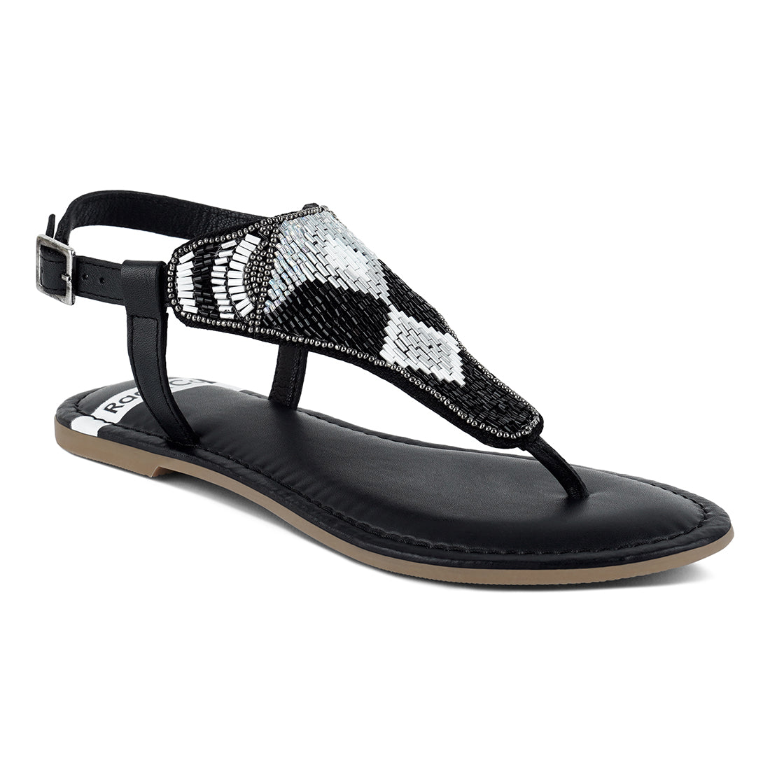 pin buckle beaded flat sandals#color_black