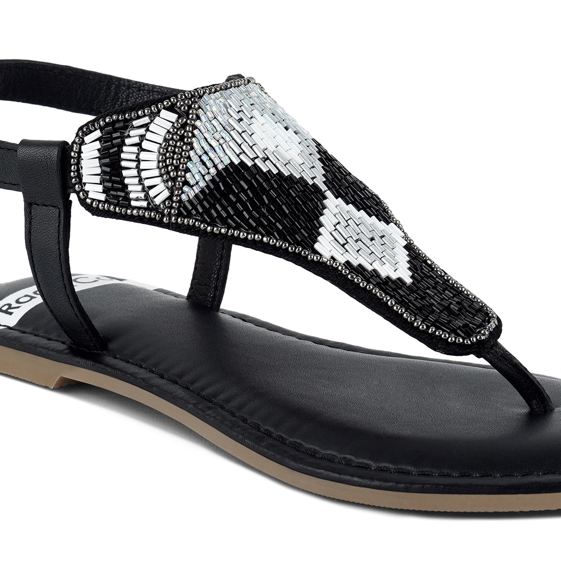 pin buckle beaded flat sandals#color_black