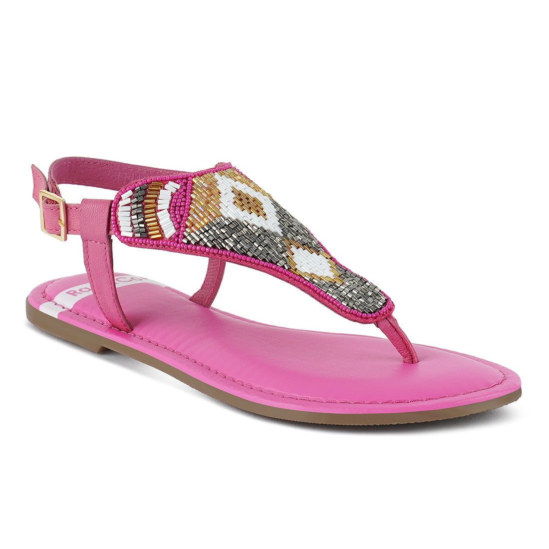pin buckle beaded flat sandals#color_fuchsia