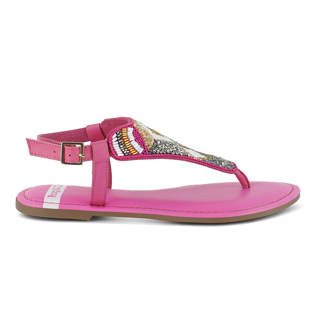 pin buckle beaded flat sandals#color_fuchsia