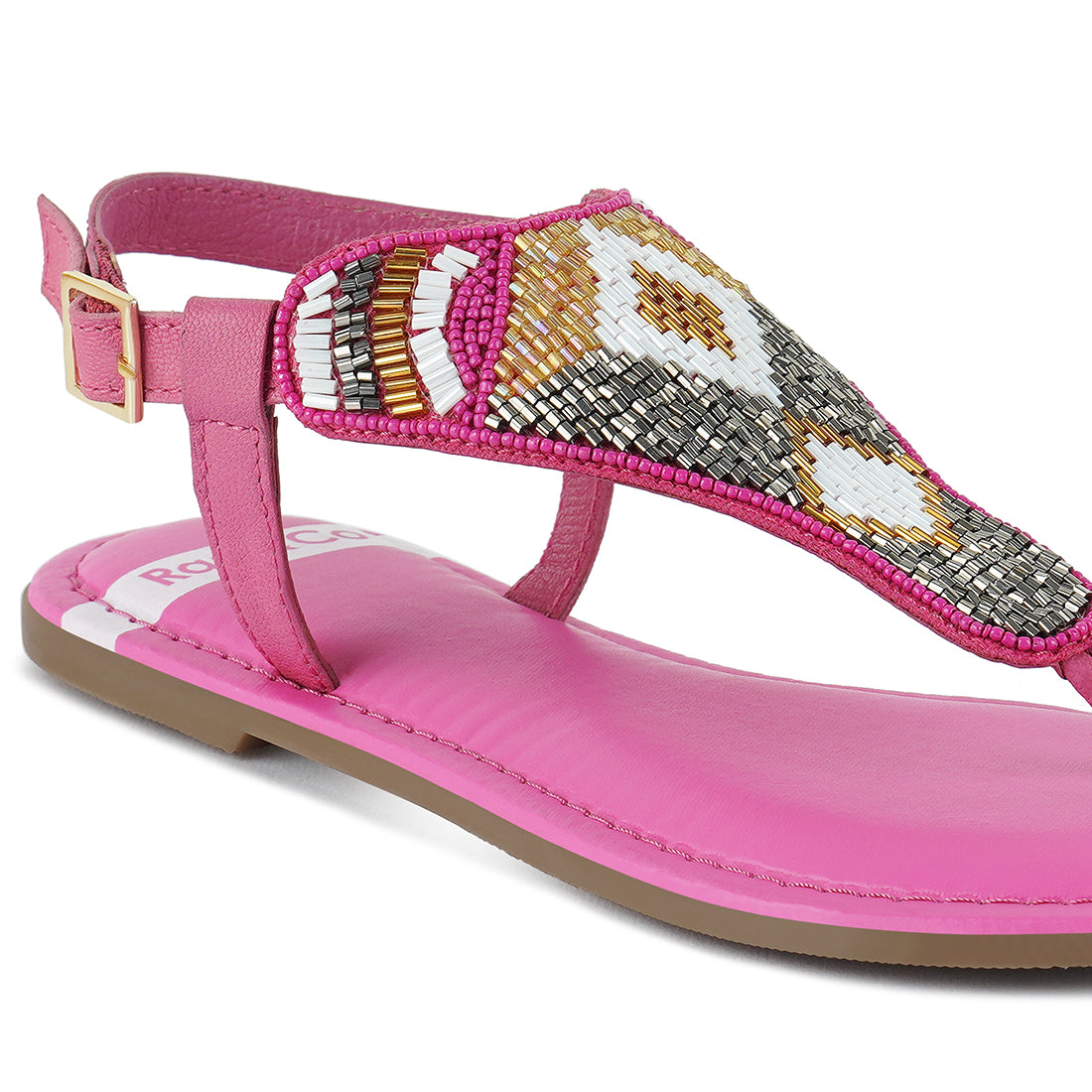 pin buckle beaded flat sandals#color_fuchsia