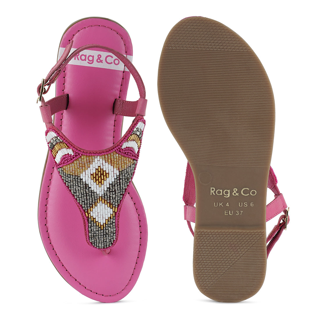 pin buckle beaded flat sandals#color_fuchsia