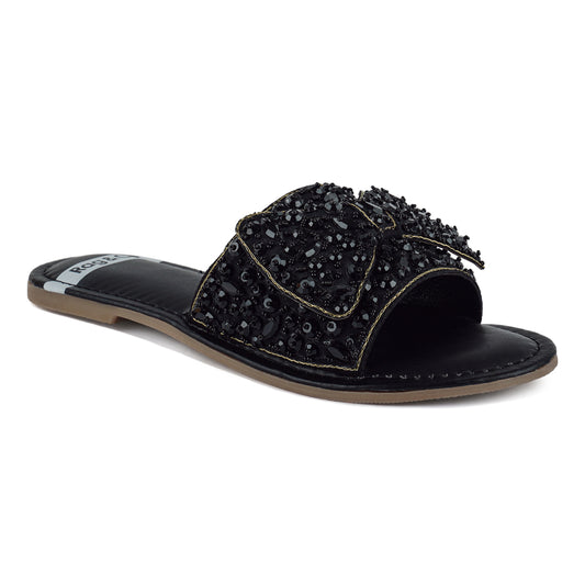 big bow beaded flats#color_black