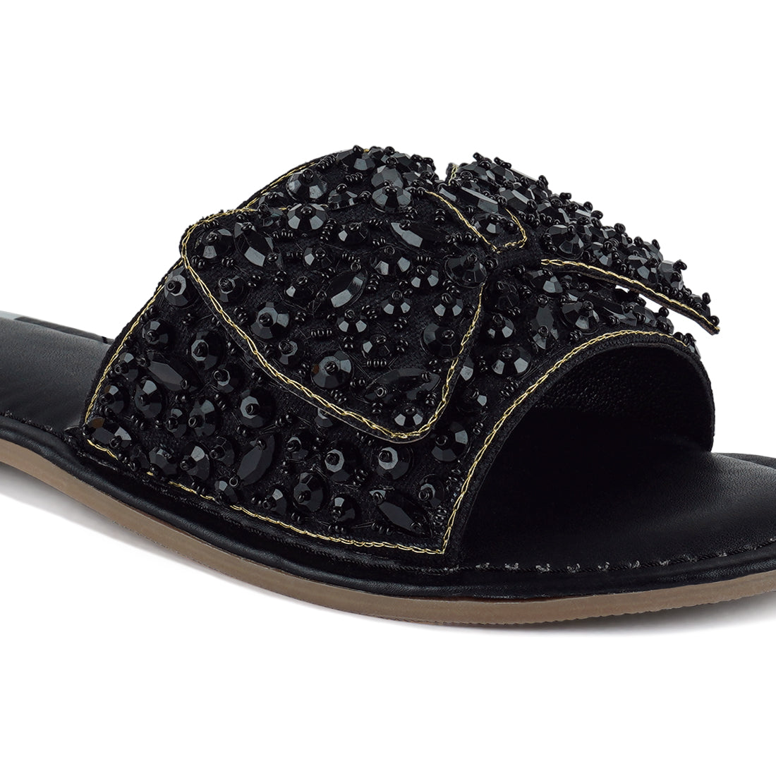 big bow beaded flats#color_black